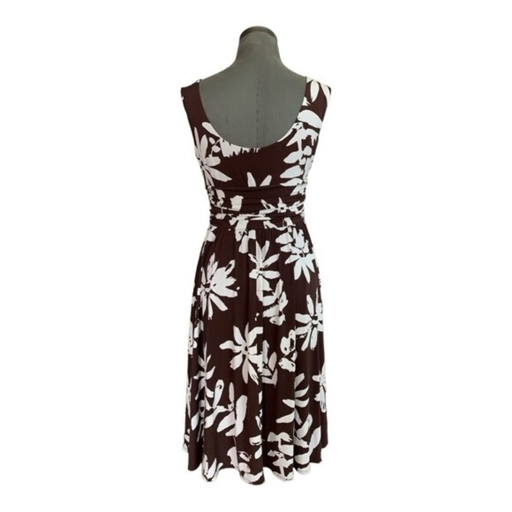 Maggy London Women's Brown White Floral Print Stretch Midi Dress 10 Elastic VG - Picture 6 of 8